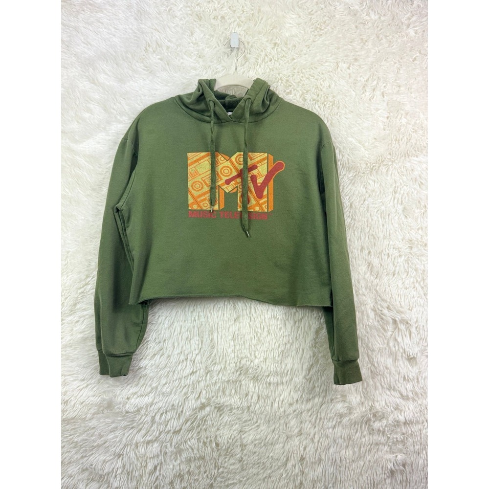 MTV Retro Cropped Hoodie- Olive Green Preowned